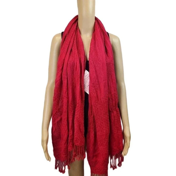 Red/Pink/Fuchsia Tassel Scarf or Wrap. Lightweight Scarf. - Picture 2 of 4